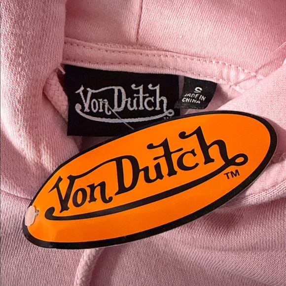 Von Dutch Pink Rhinestone Cropped Hoodie Y2K S NWT - Picture 9 of 10